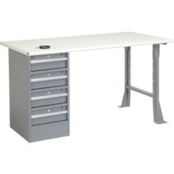 Global Equipment 72"W x 30"D Pedestal Workbench - 4 Drawers, ESD Safety Edge - Gray 607687